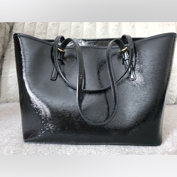 Michael Kors Shiny Black Tote with Gold Accents - Picture 3 of 5